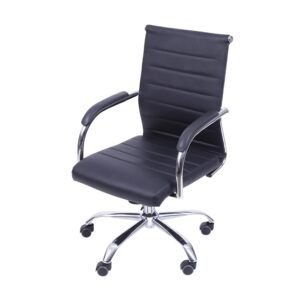 Kit 05 Cadeiras 3322 Baixa Rodizio Preta Em P.U. Base Cromada