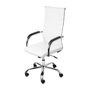 Kit 5 Cadeiras 3322 Alta Em Pu Branca Base Cromada Rodízio