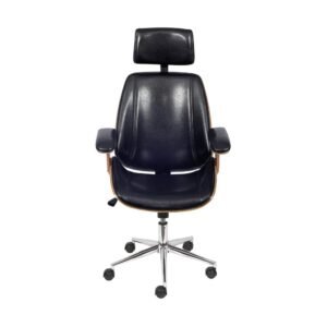 Cadeira Bergen Alta Base Rodízio Estrutura Em Madeira E Acolchada Revestida Em P.U. Preta