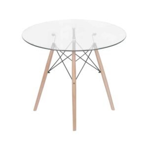 Mesa Dkr Base Madeira Com Tampo 90 Cm Vidro