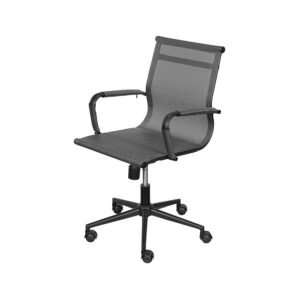 Cadeira 3303 Baixa Tela Cinza Estutura Preta Base Rodizio