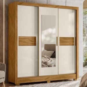 Guarda Roupa Casal Bahamas 3 Portas Deslizantes Freijó/off White com Espelho - Moval