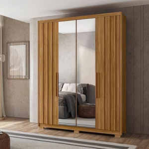 Guarda Roupa  Califórnia 4 Portas 3 Gavetas C/ Espelho Ripado Freijó/Off White  - Moval