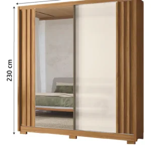 Guarda Roupas Solteiro c/ Espelho 2 ´Portas  colorado Cor Freijo /Off White  Moval