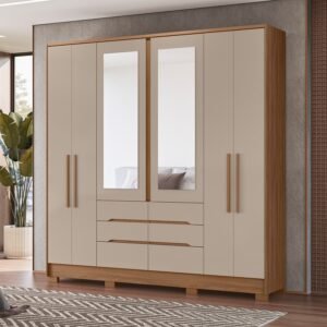 Guarda Roupa Casal San Francisco 6 Portas 6 Gavetas Freijó Off White Com Espelho - Moval