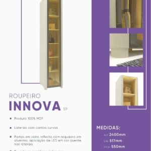 Roupeiro Innova Reflecta 1P C/Led C/Espelho Off White  Gelius