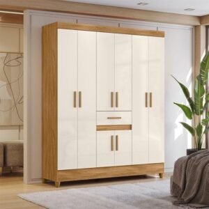 Guarda Roupa Casal Portugal 8 Portas Freijó Off White - Moval